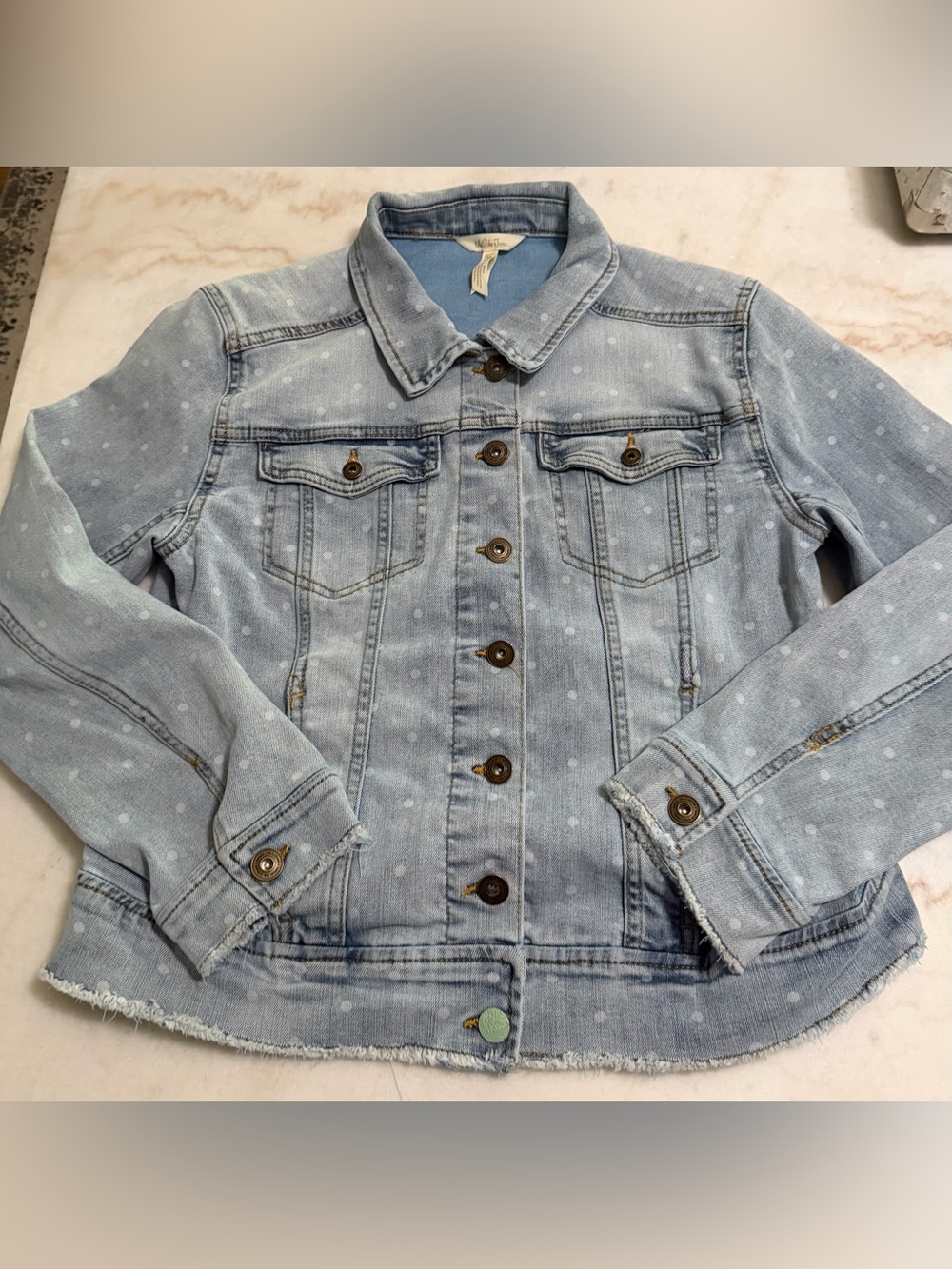 Matilda Jane Light Blue White Polka Dot Denim Jacket Women’s M
